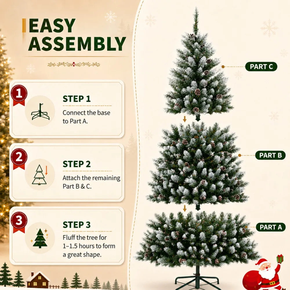 ANIXOL Pre-Lit Flocked Artificial Christmas Tree With Warm White Lights