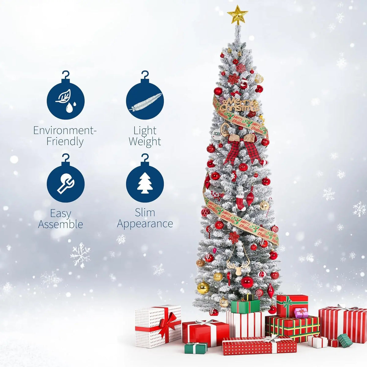 Pre Lit Slim Artificial Christmas Tree With Built In Lights