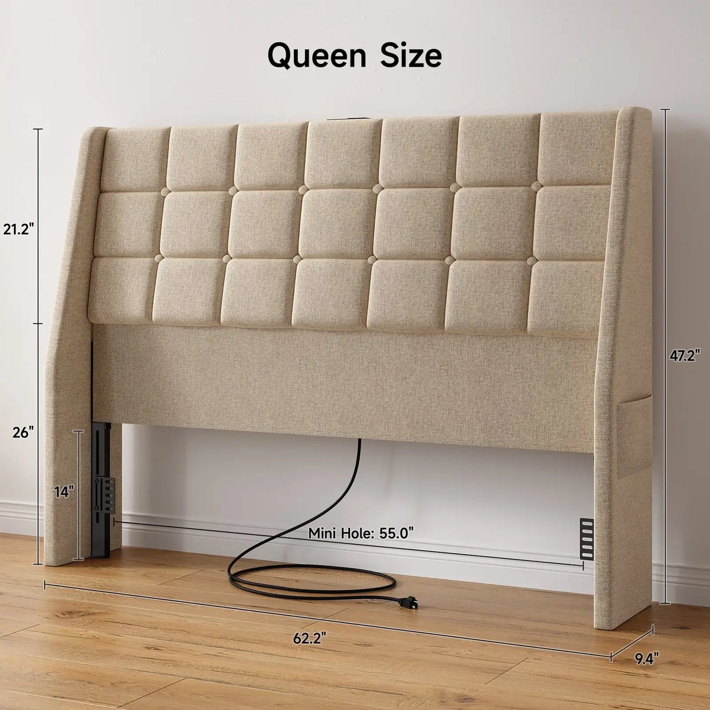 ONBRILL Linen Upholstered Headboard With Tufted Button Wingback