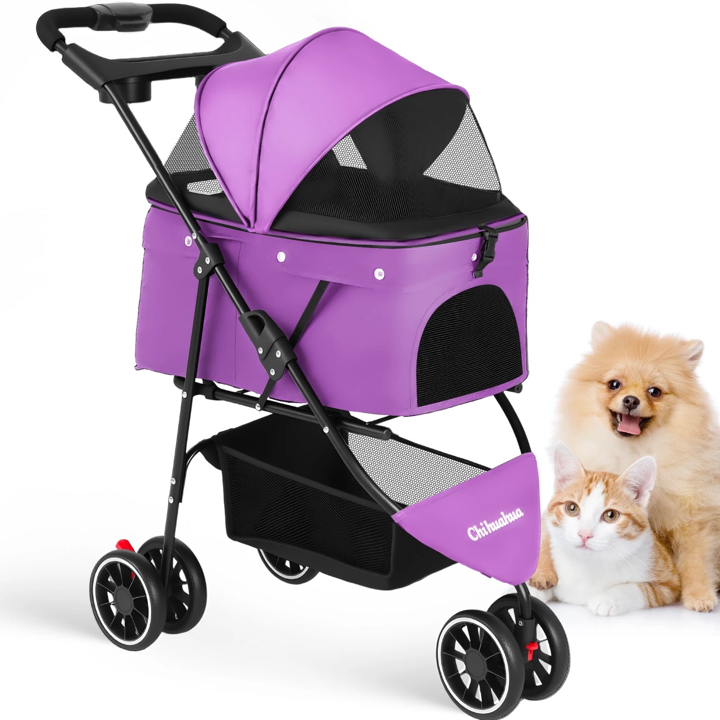 CHIHUAHUA Pet Stroller For Cats And Dogs Foldable Three Wheels Breathable Canopy