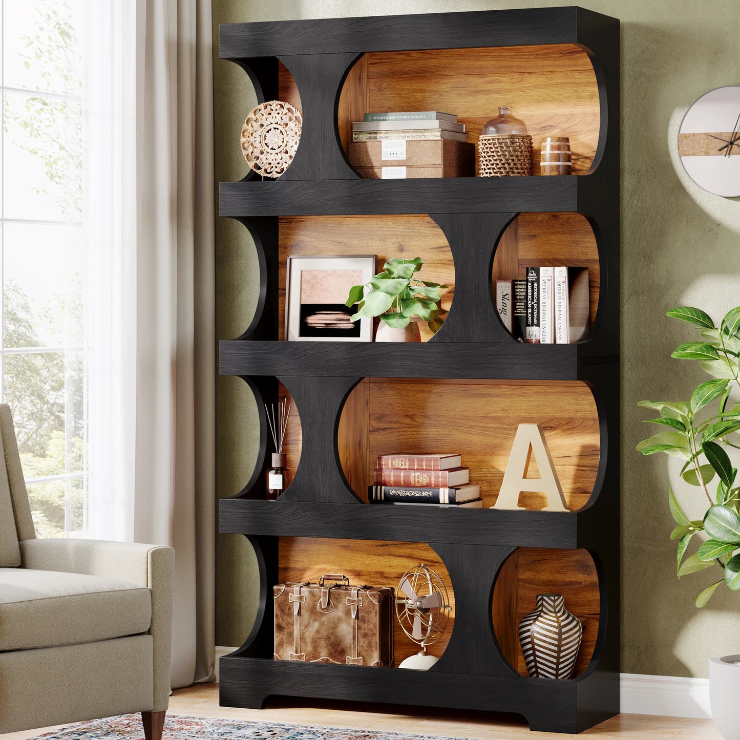 Tribesigns S Shaped Bookcase 4 Tier Wood Display Shelves