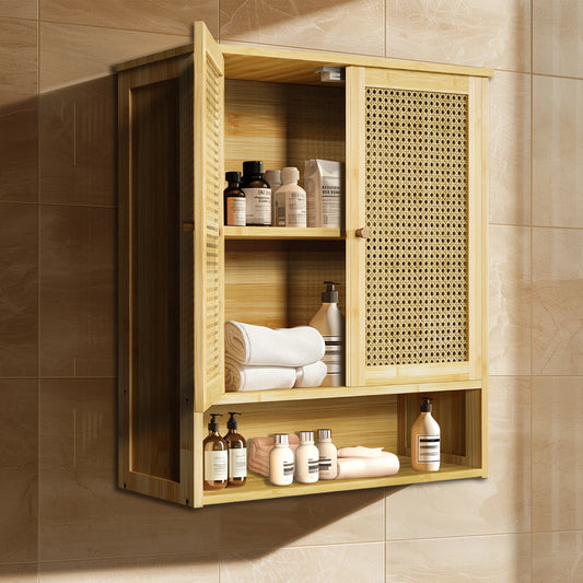 Solid Bamboo Wall Mounted Cabinet With Magnetic Doors