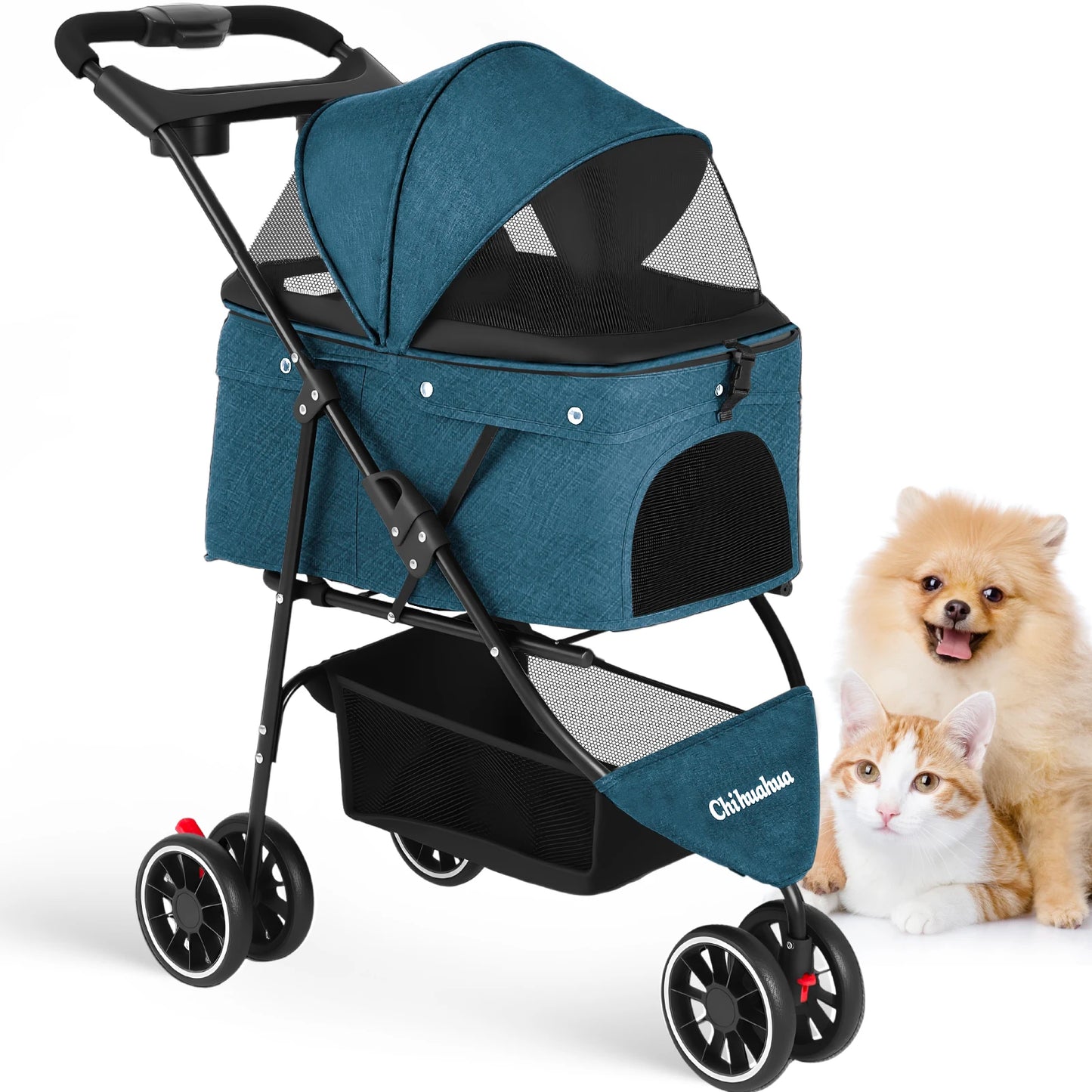 CHIHUAHUA Pet Stroller For Cats And Dogs Foldable Three Wheels Breathable Canopy