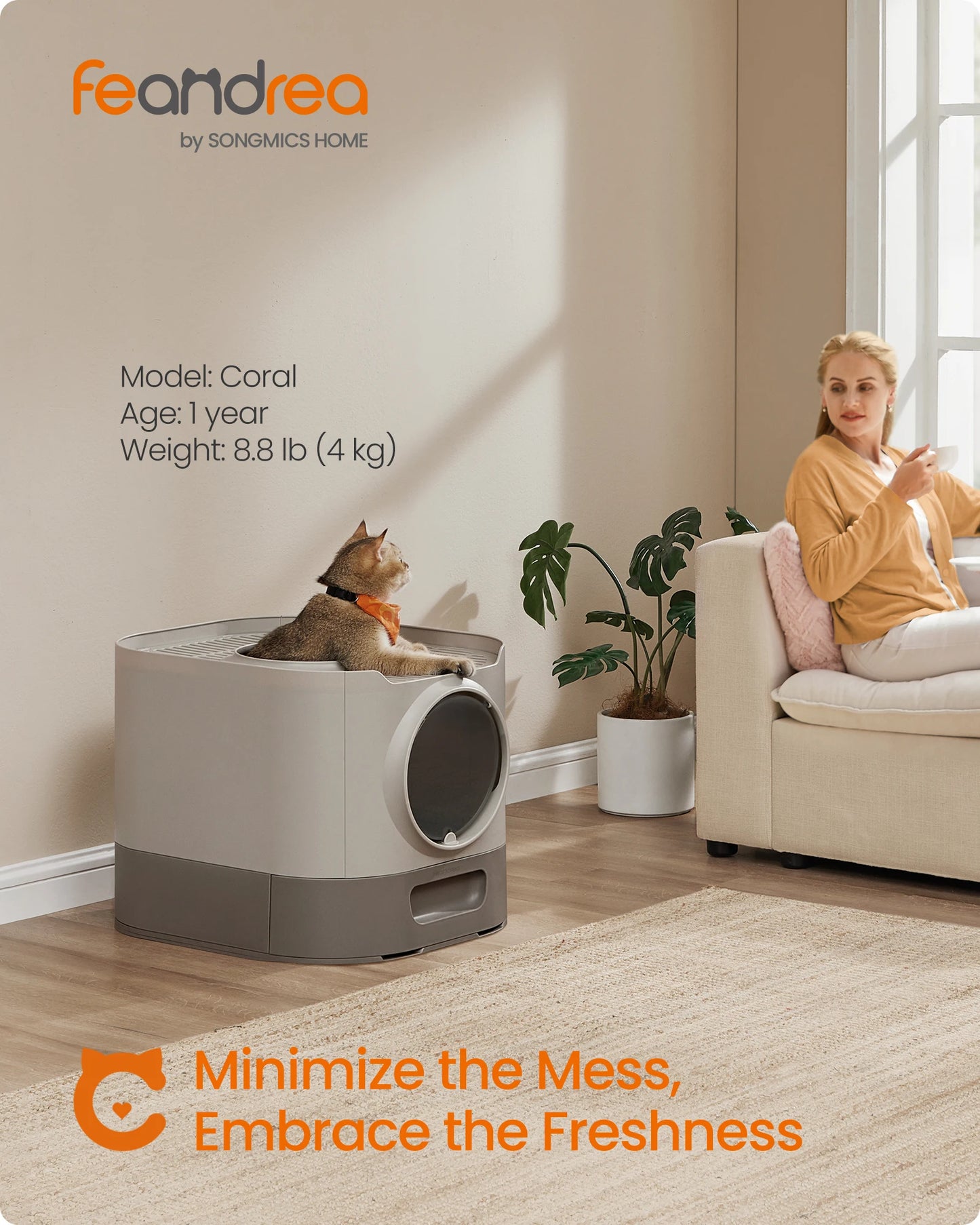 Feandrea Enclosed Cat Litter Box With Slide Out Tray And Accessories