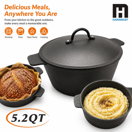 HanSmart Cast Iron Dutch Oven Nonstick Honeycomb Induction Baking Cookware