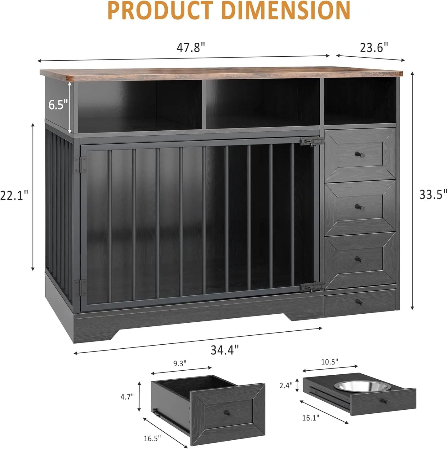 HiMISS Dog Crate Furniture With Bowl And Storage Drawers