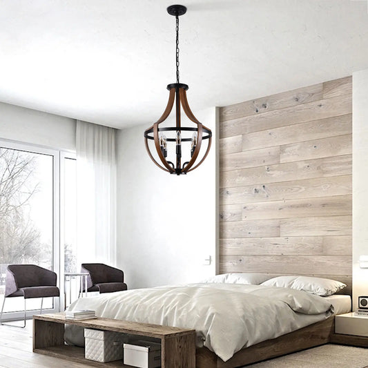 Modern Rustic Wooden Pendant Light Fixture For Dining Room