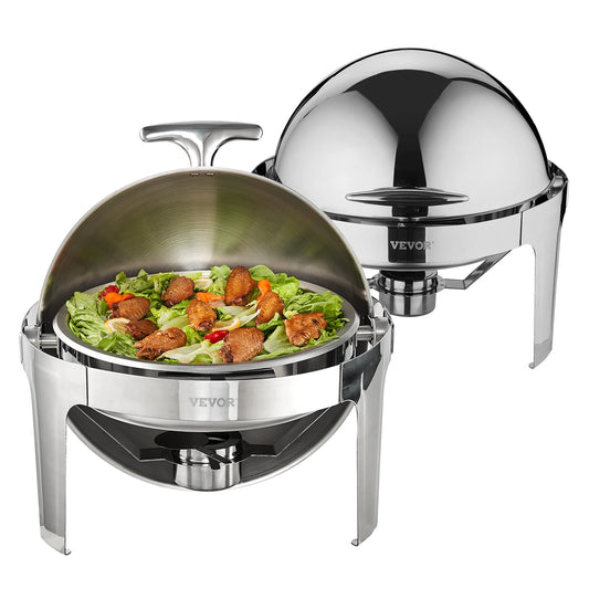SucceBuy 6 Qt Roll Top Chafer Buffet Dish Set With Two Full Pans