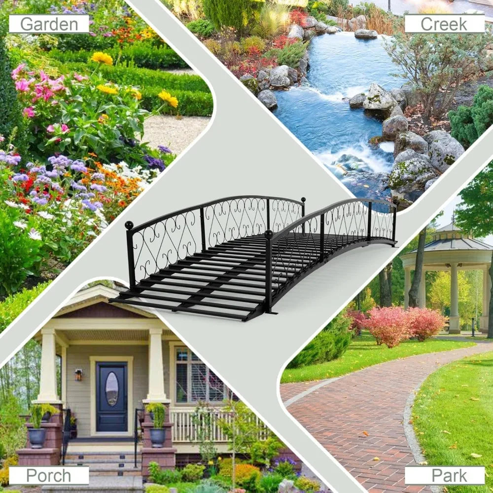 Metal Garden Bridge With Siderails Durable Outdoor Footbridge