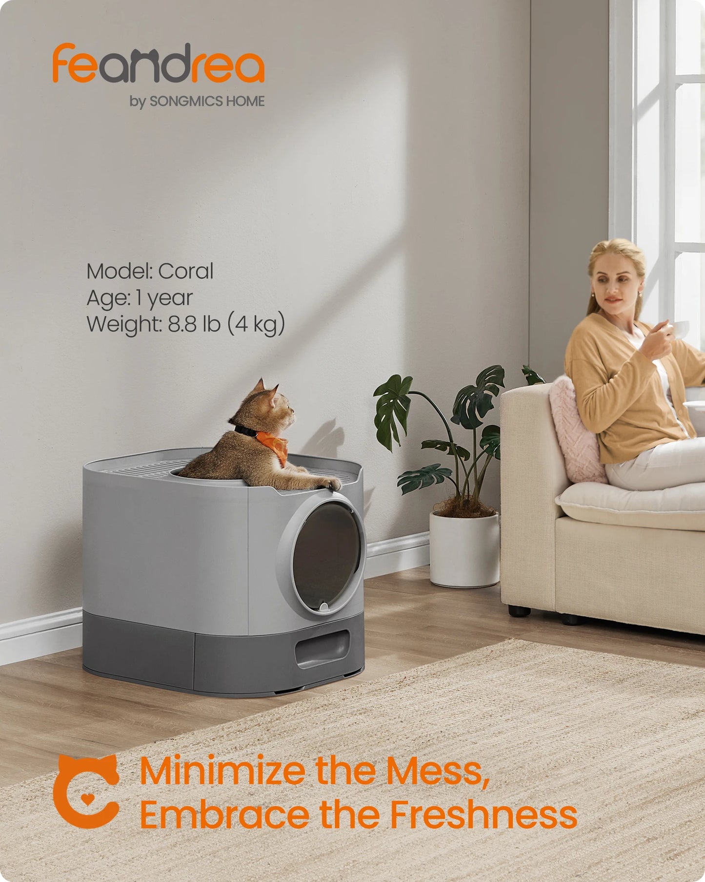 Feandrea Enclosed Cat Litter Box With Slide Out Tray And Accessories