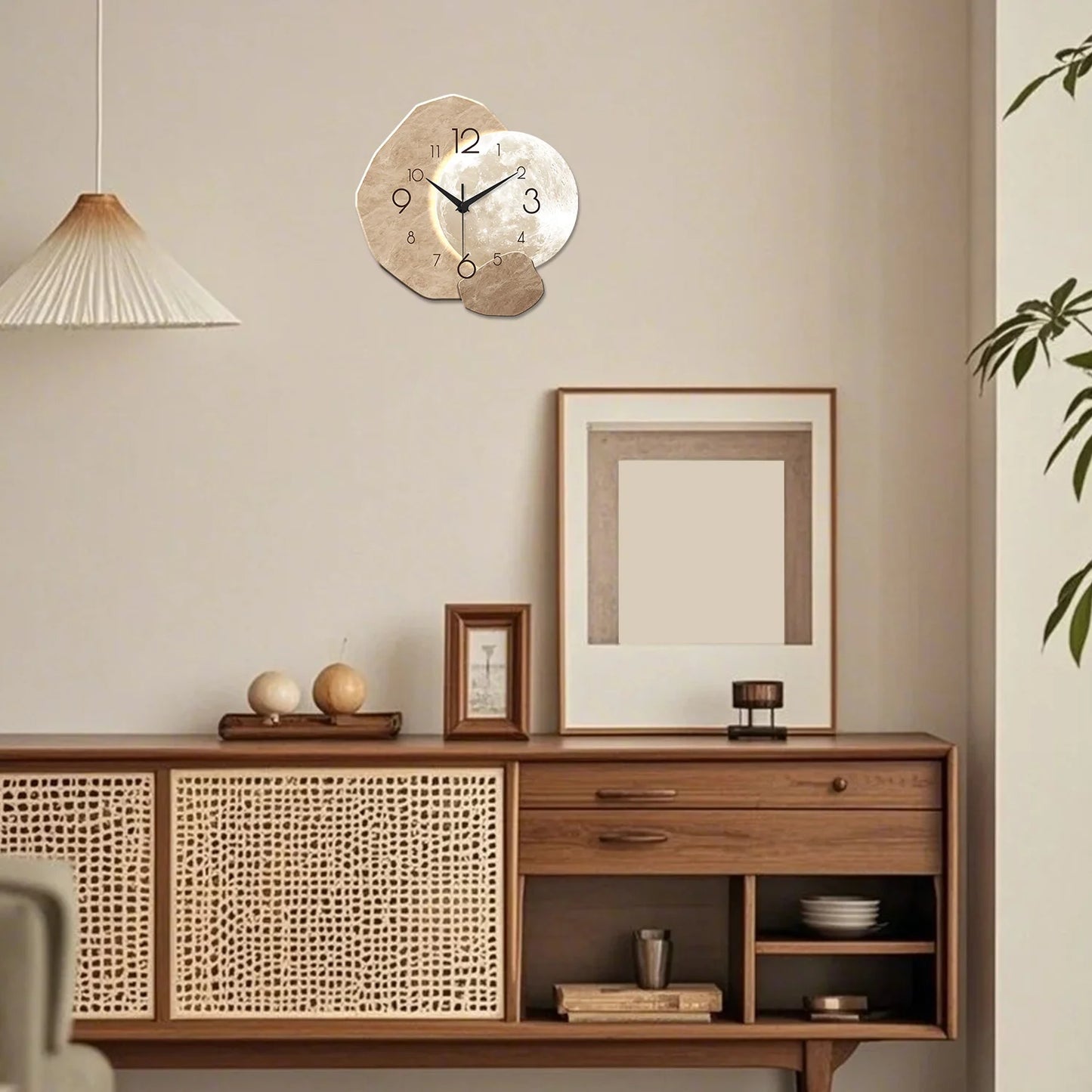 Modern Silent Moon Design Wooden Wall Clock With Quartz Movement