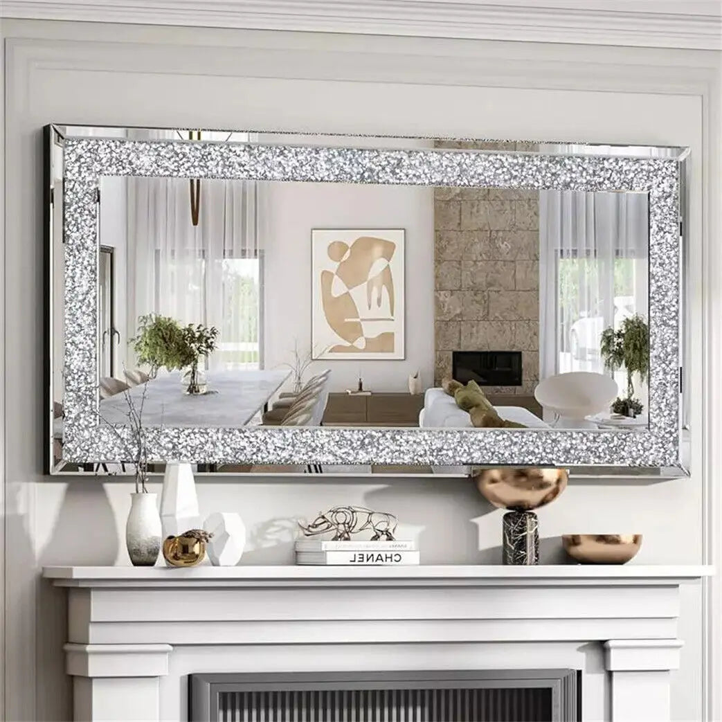 Crystal Crush Diamond Framed Wall Mirror For Living Room