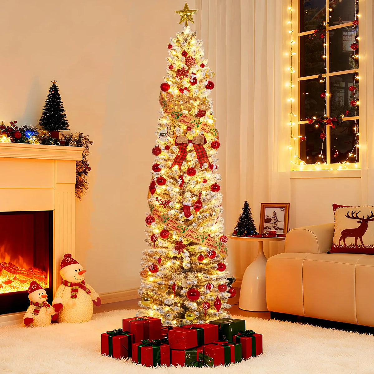 Pre Lit Slim Artificial Christmas Tree With Built In Lights