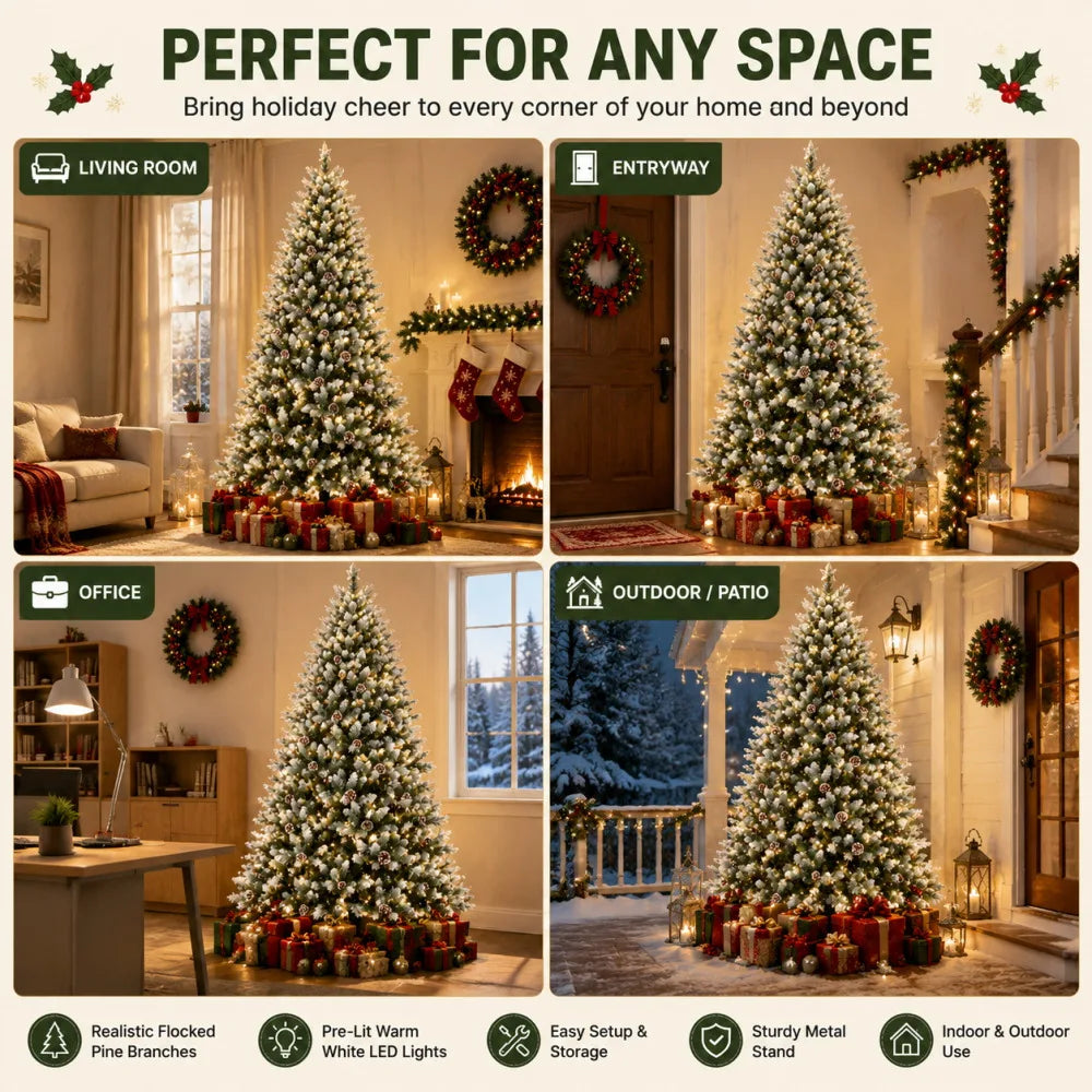 ANIXOL Pre-Lit Flocked Artificial Christmas Tree With Warm White Lights