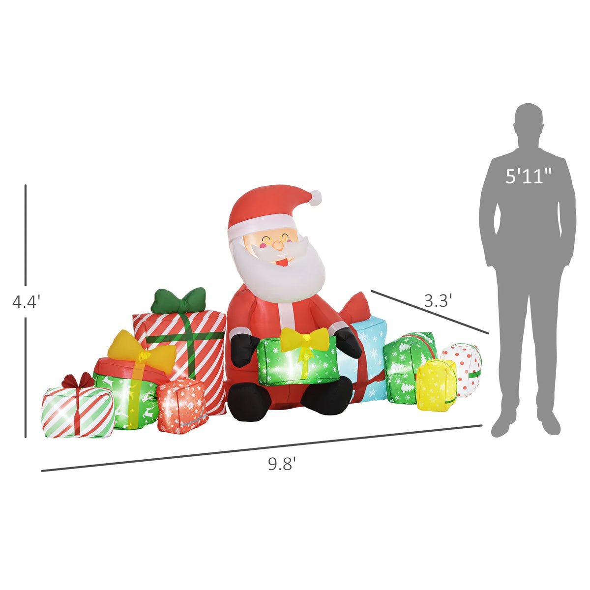 Outsunny Outdoor Christmas Inflatable Santa Claus Gift Boxes Led Lights