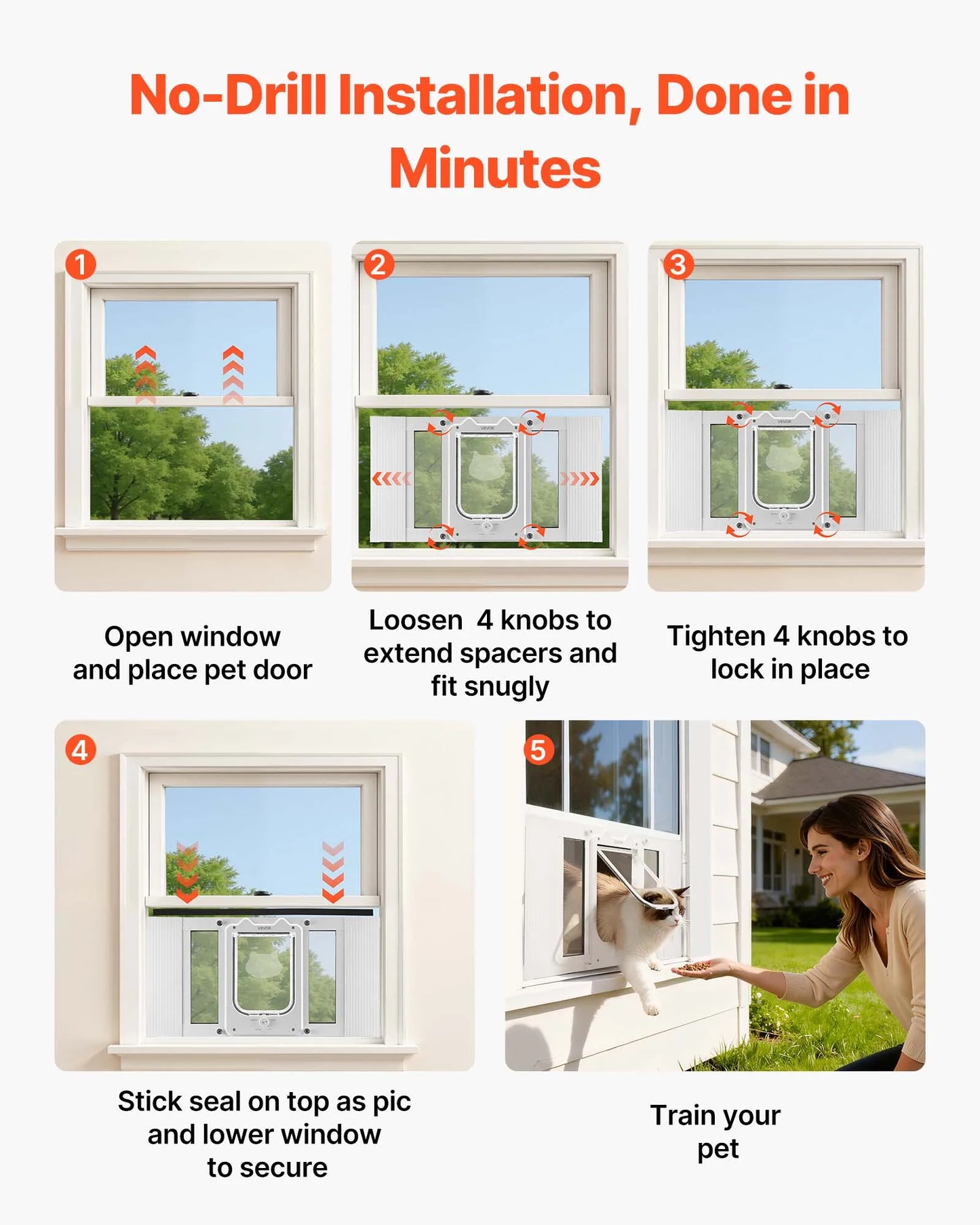 Cat Door For Window Adjustable With Magnetic Lock Closure