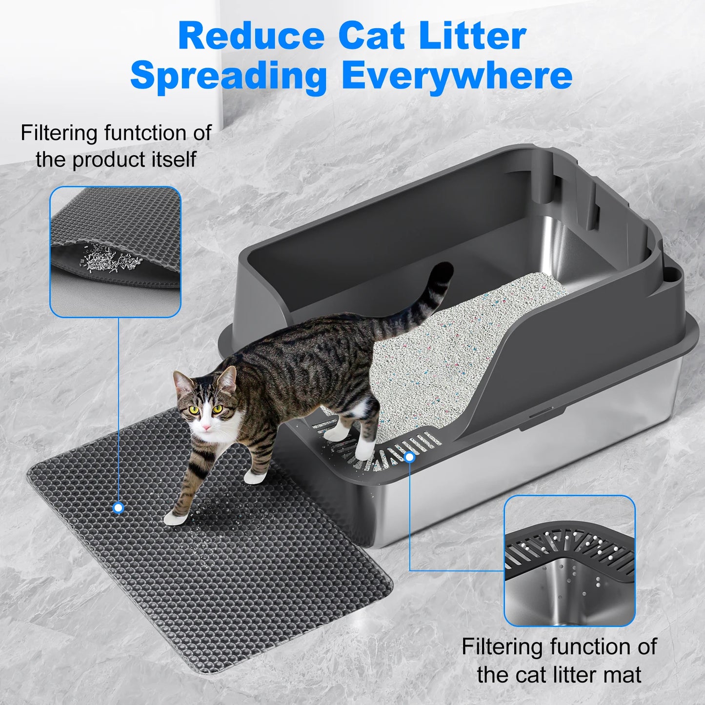 Stainless Steel Cat Litter Box Extra Large Splash-Proof Leak-Proof