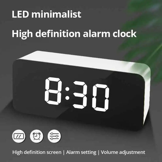 LED Mirror Table Clock With Snooze Alarm USB Desk Clock