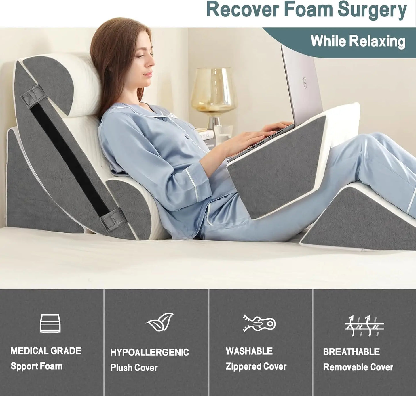 Orthopedic Bed Wedge Pillow Set Memory Foam For Postoperative Pain Relief