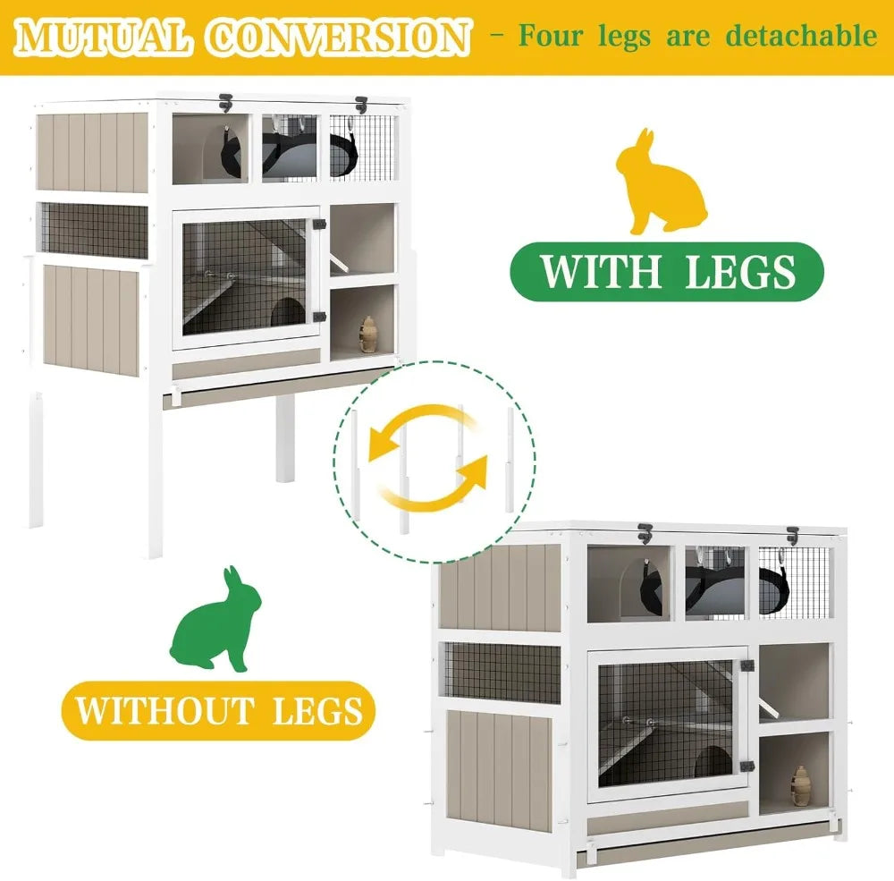 Three-Story Wooden Small Animal Cage With Stand And Ramps