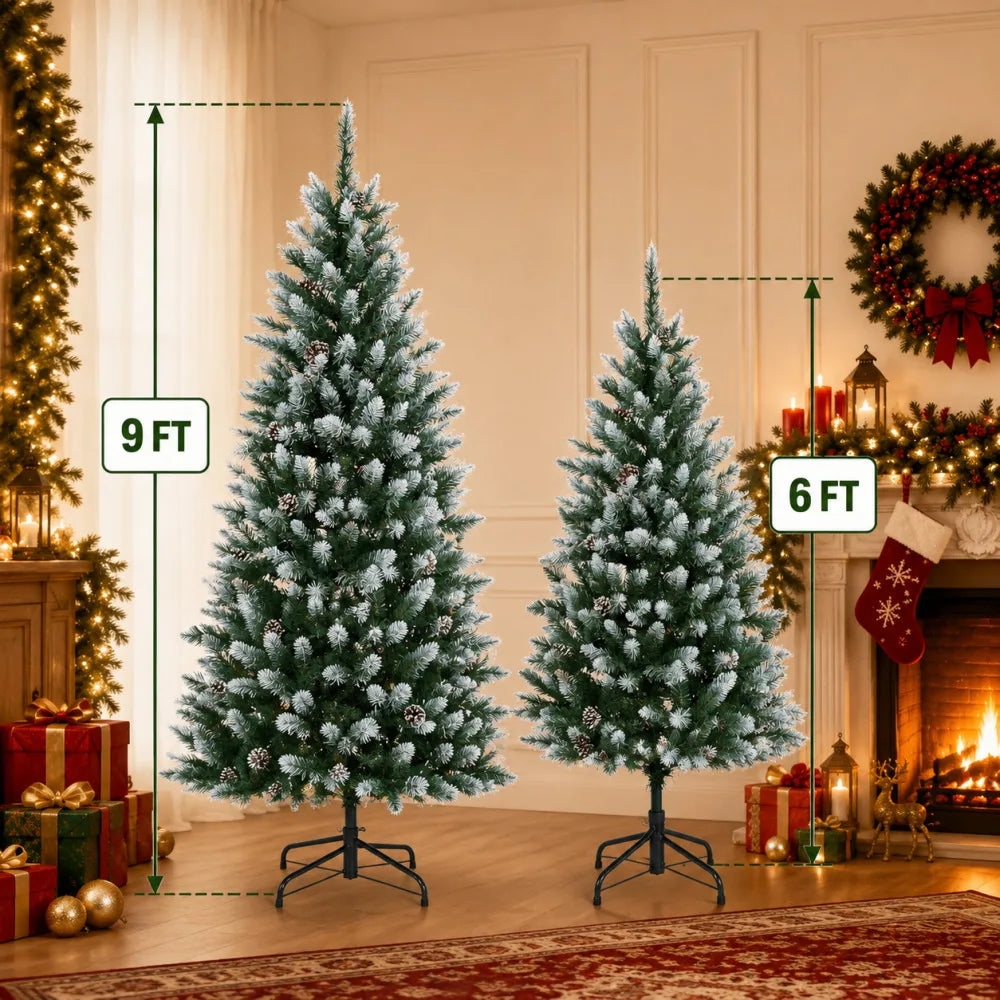 ANIXOL Pre-Lit Flocked Artificial Christmas Tree With Warm White Lights