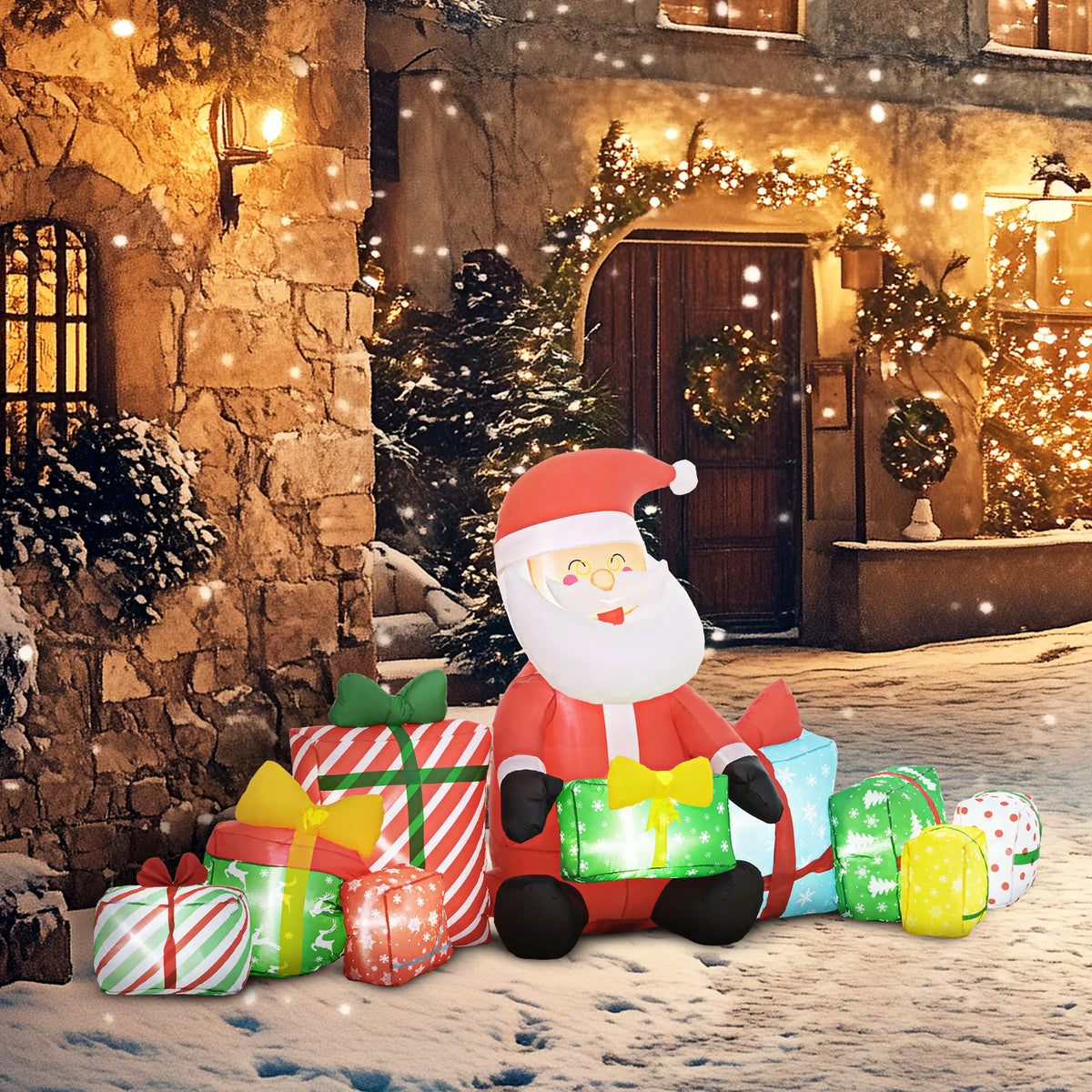 Outsunny Outdoor Christmas Inflatable Santa Claus Gift Boxes Led Lights