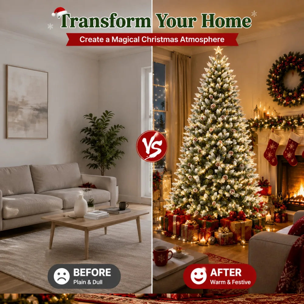 ANIXOL Pre-Lit Flocked Artificial Christmas Tree With Warm White Lights