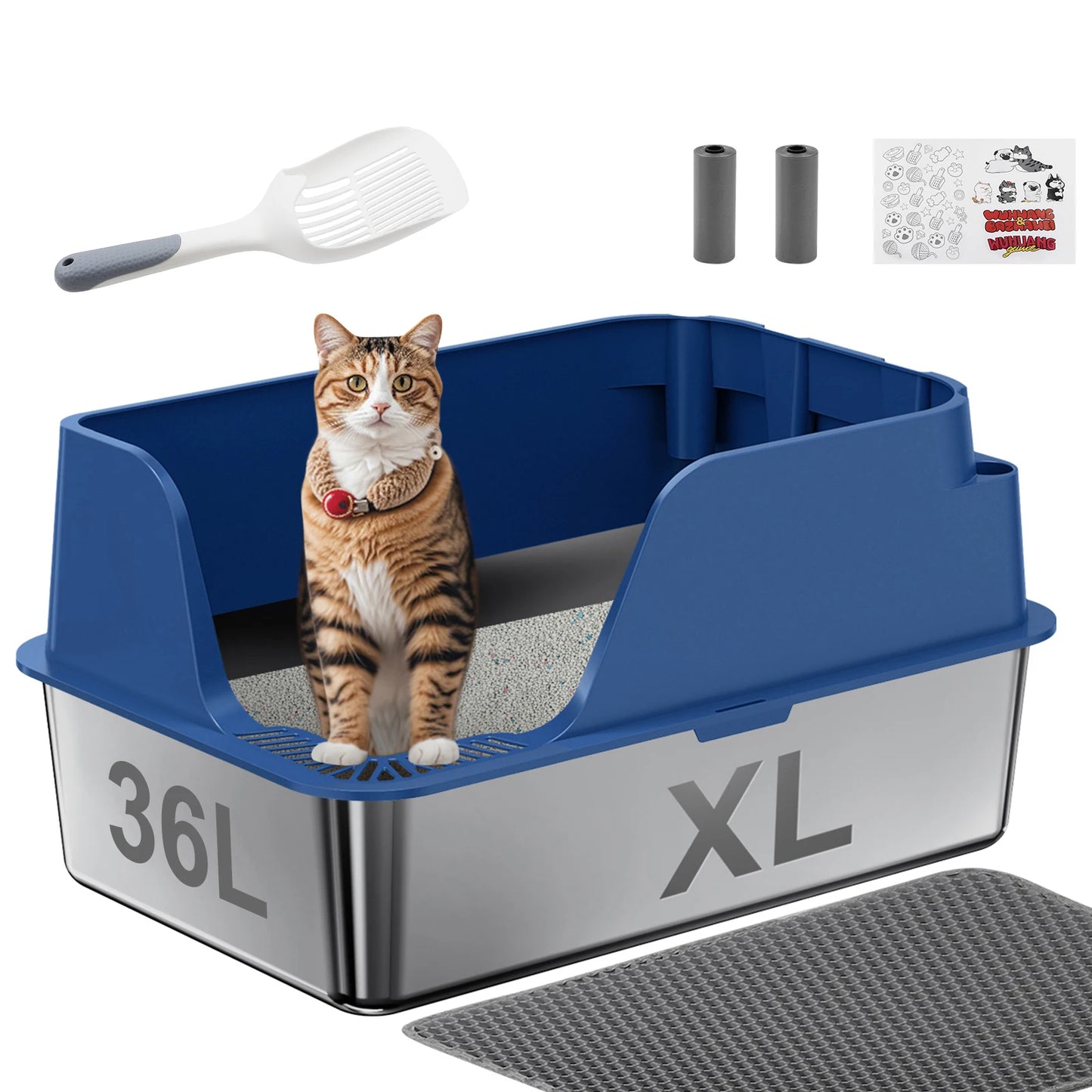 Stainless Steel Cat Litter Box Extra Large Splash-Proof Leak-Proof