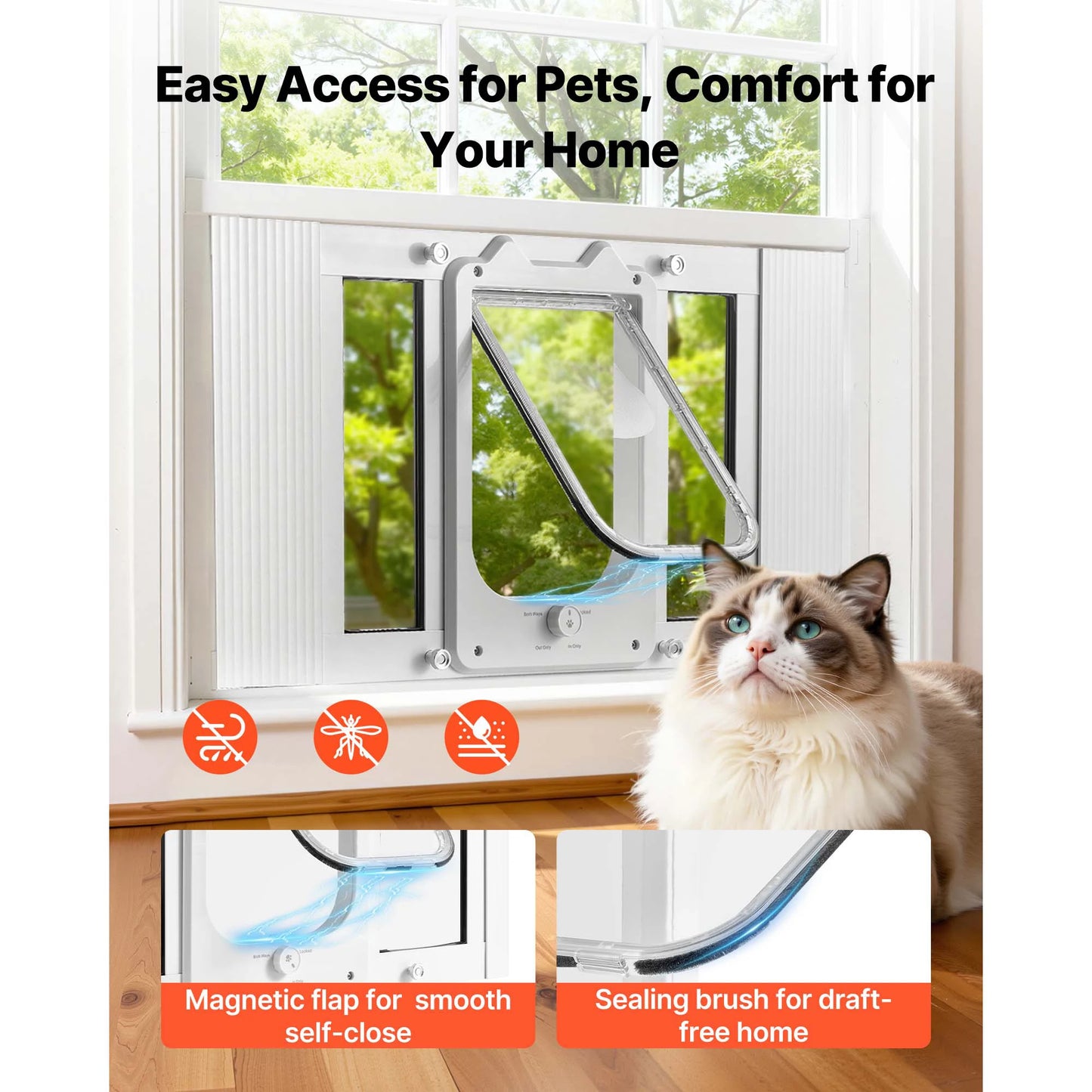 Cat Door For Window Adjustable With Magnetic Lock Closure