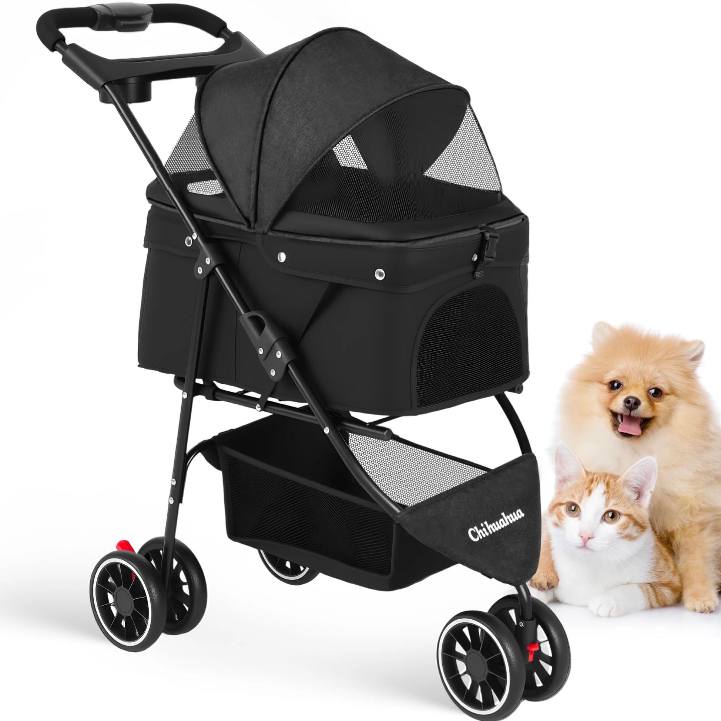CHIHUAHUA Pet Stroller For Cats And Dogs Foldable Three Wheels Breathable Canopy