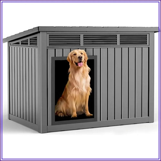 Weatherproof Resin Dog House With Removable Roof For Indoor Outdoor Use