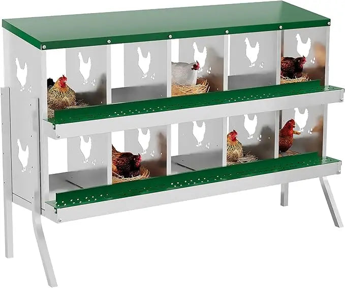 HiMISS 6-8 Holes Chicken Nest Box Metal Hen House Ventilated With Stand
