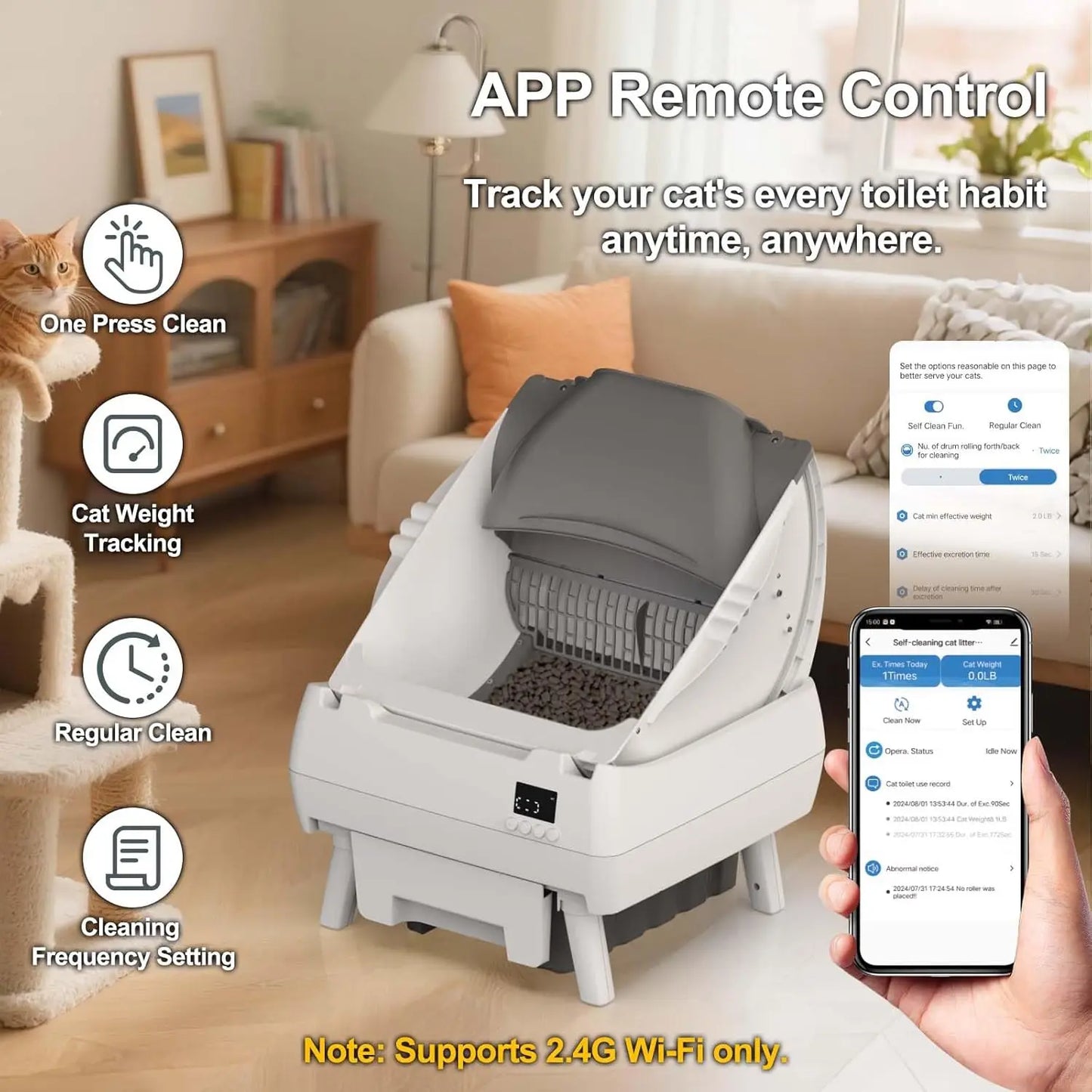 Automatic Cat Litter Box Self Cleaning With App Control And Smart Health Monitor