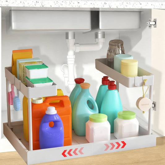 Under Sink Two-Tier U-Shape Expandable Storage Drawer Organizer