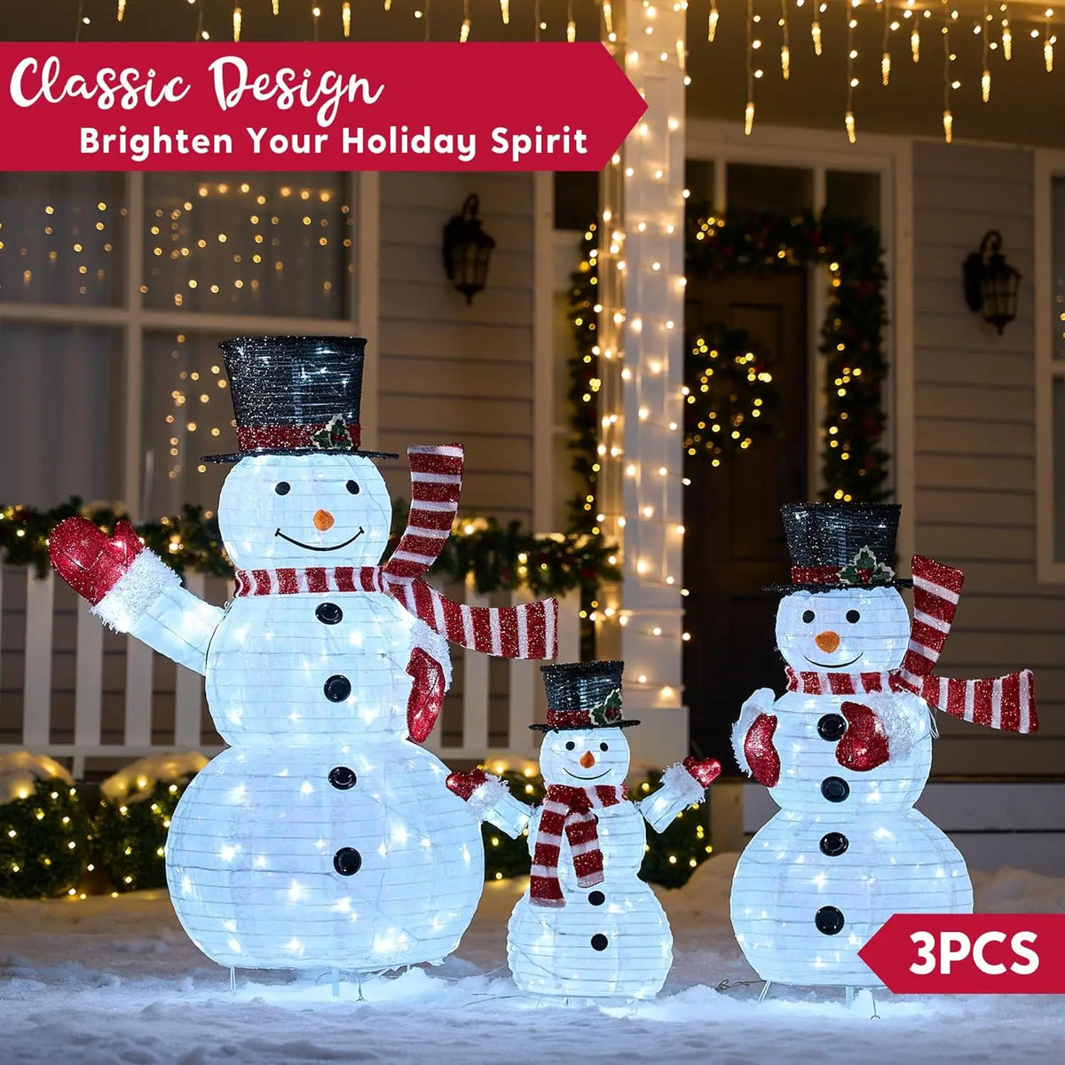 Joyfy 3 Piece 270 Led Christmas Snowman Yard Garden Lighting