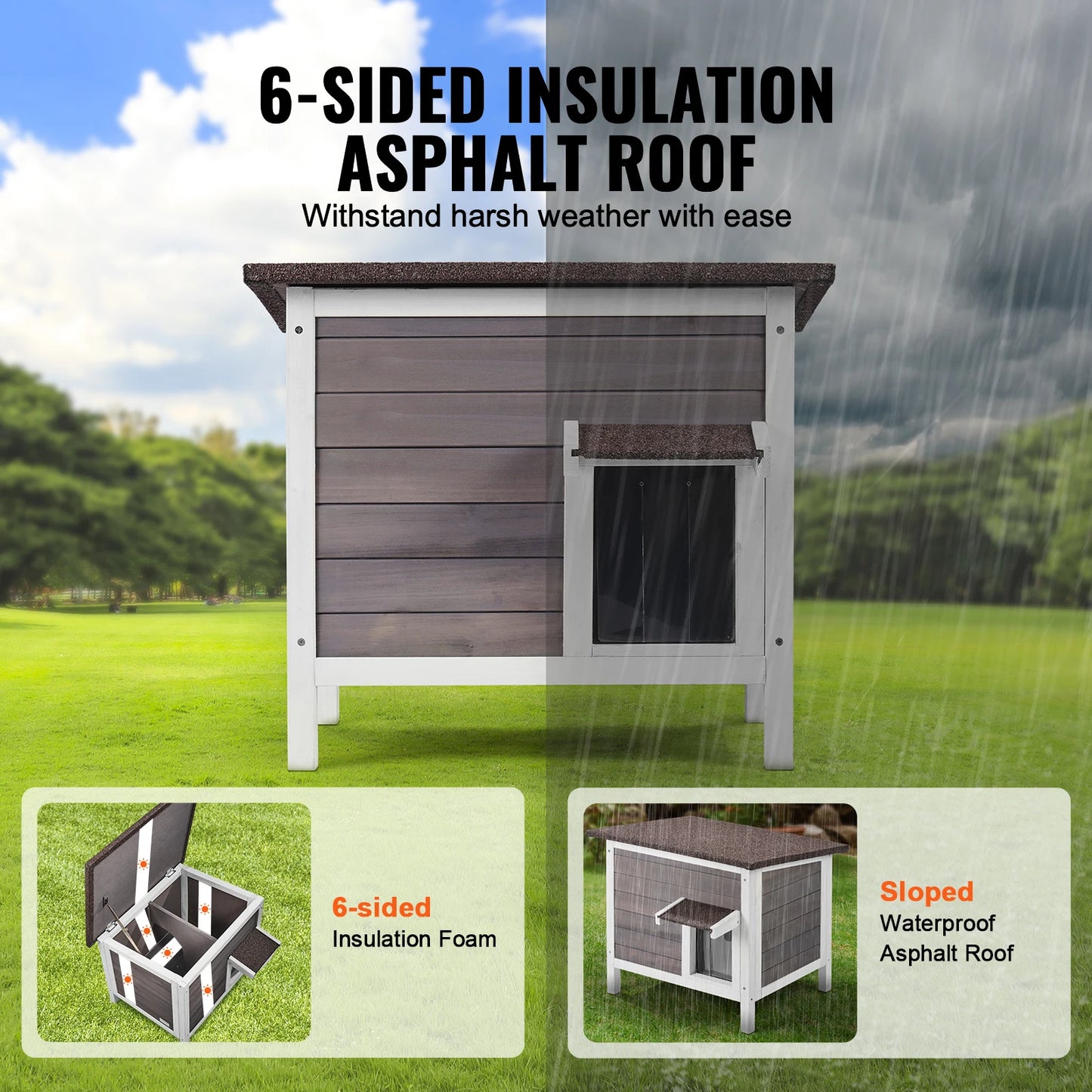 SucceBuy Outdoor Cat House Weatherproof Shelter With Foam Insulation