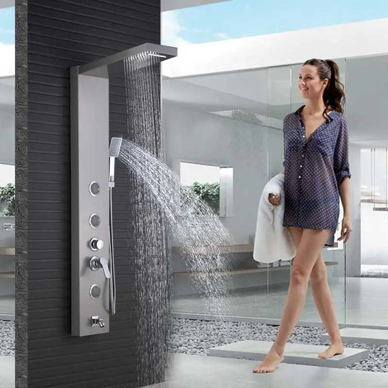 Luxury LED Shower Panel SPA Massage Jet Shower Faucet Bathroom Waterfall Rain Shower Column System Faucet Bathoom