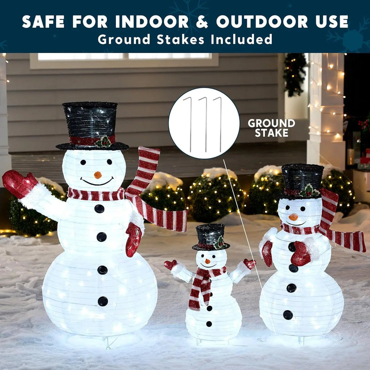 Joyfy 3 Piece 270 Led Christmas Snowman Yard Garden Lighting