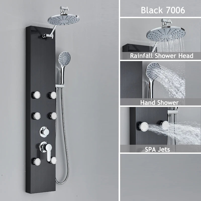 Luxury LED Shower Panel SPA Massage Jet Shower Faucet Bathroom Waterfall Rain Shower Column System Faucet Bathoom