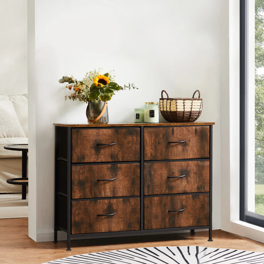 MCQ Modern Six Drawer Fabric Storage Cabinet Nightstand Dresser