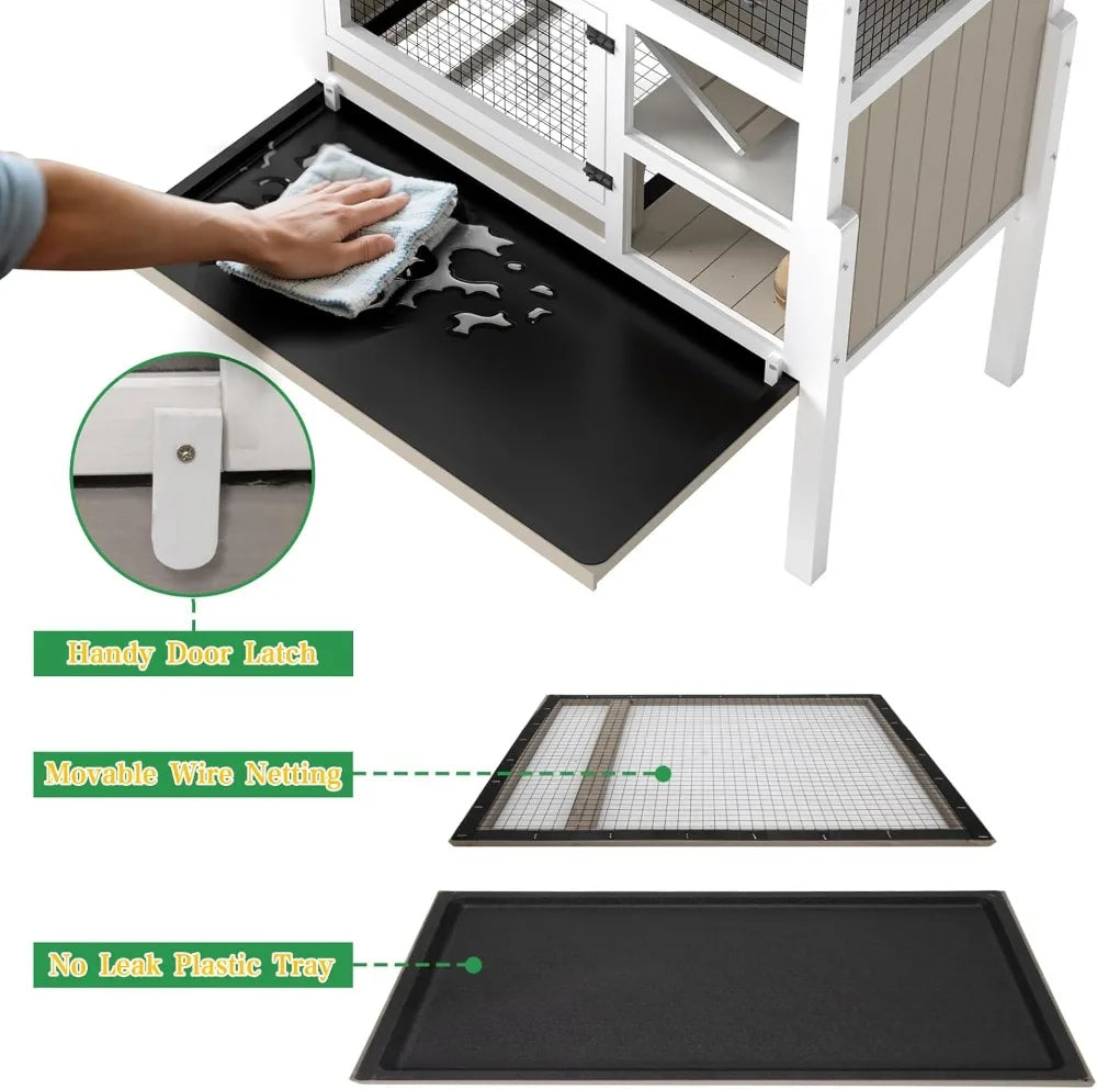 Three-Story Wooden Small Animal Cage With Stand And Ramps