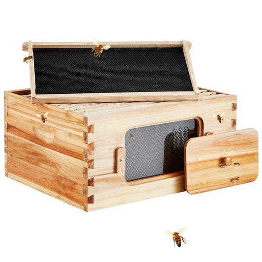 SucceBuy Natural Cedar Beehive Starter Kit With Acrylic Windows