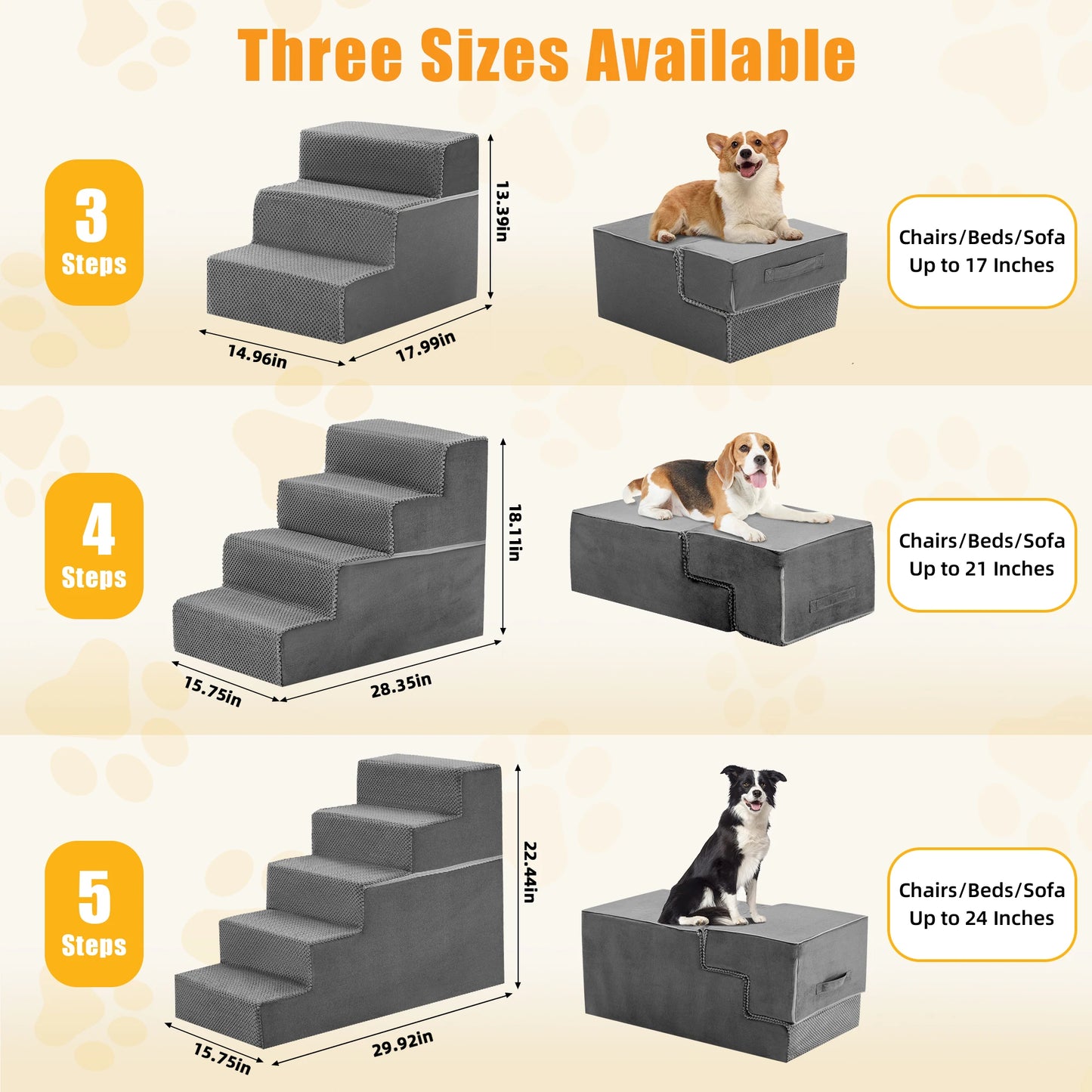 JHK 3-5 Step Right Angled Foam Dog Stairs Ramp For Small Dogs