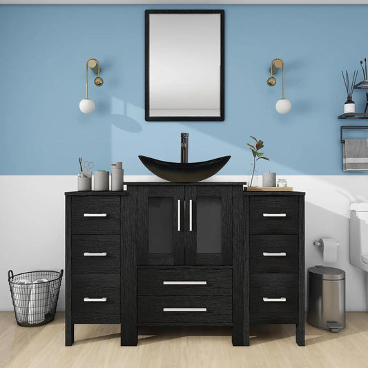 Modern Bathroom Vanity With Vessel Sink And Storage Cabinets