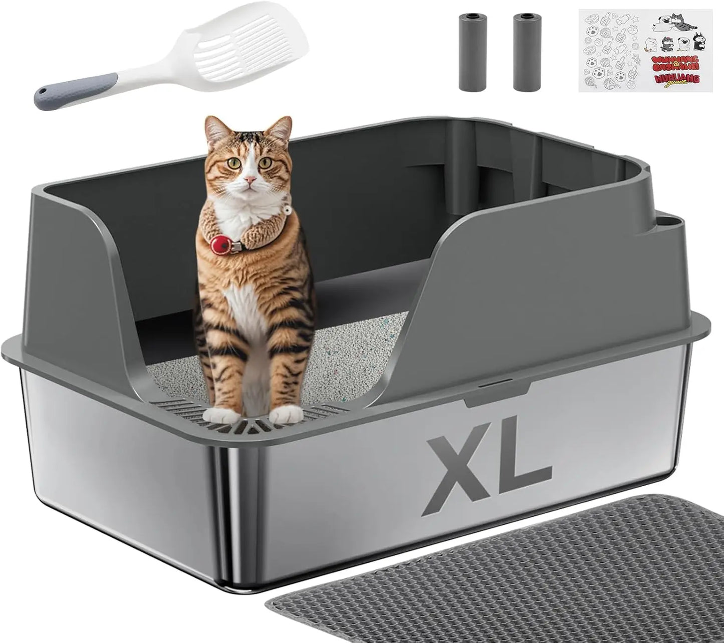 Stainless Steel Cat Litter Box Extra Large Splash-Proof Leak-Proof