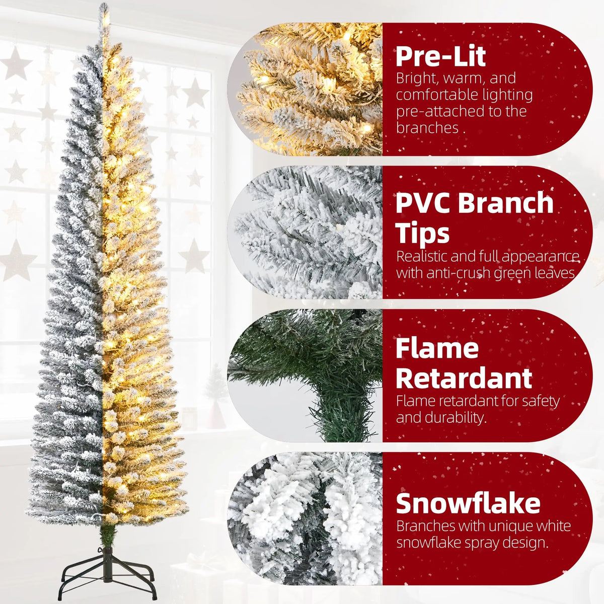Pre Lit Slim Artificial Christmas Tree With Built In Lights