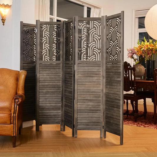 6 Panel Wooden Room Divider Folding Privacy Screen Freestanding Partition