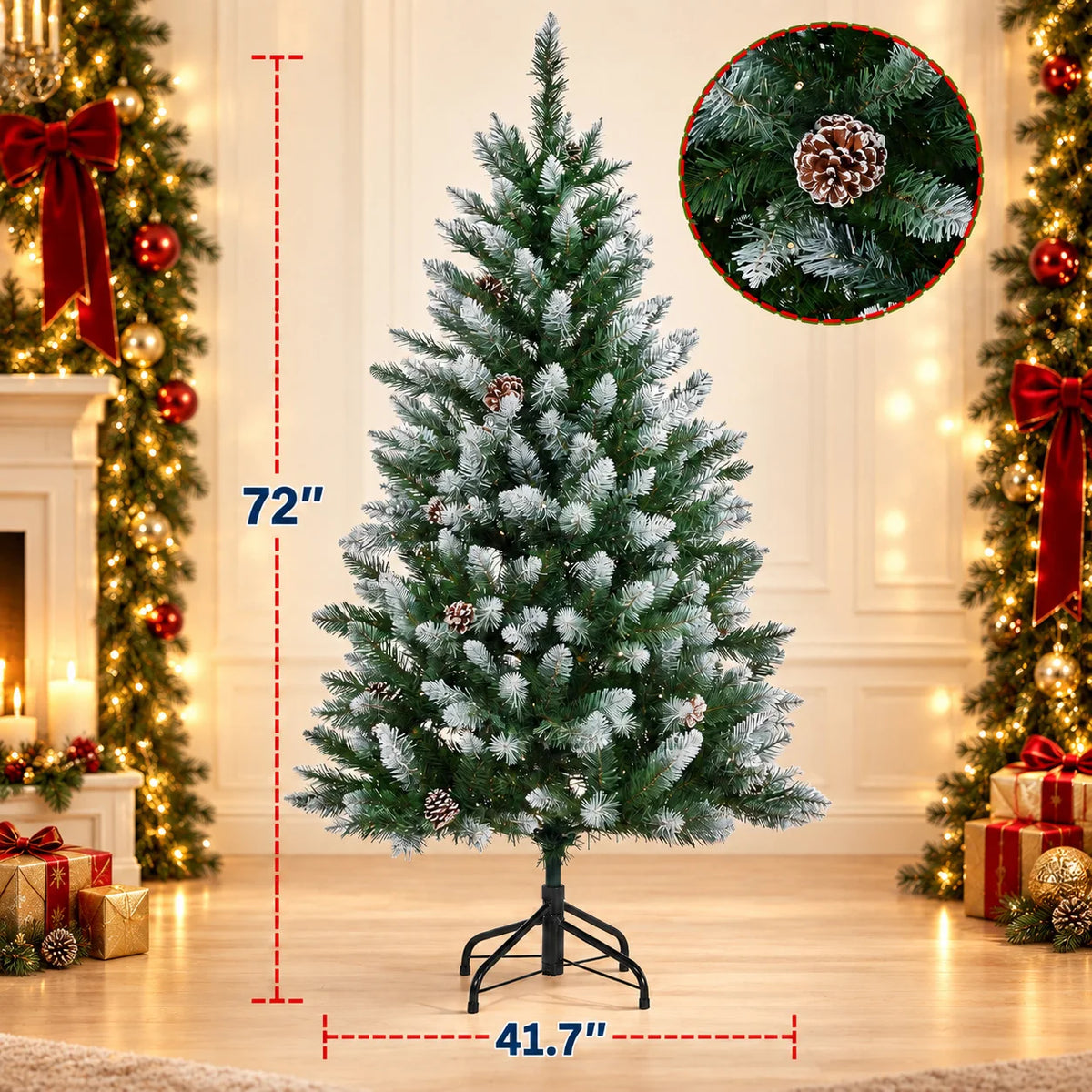 ANIXOL Pre-Lit Flocked Artificial Christmas Tree With Warm White Lights