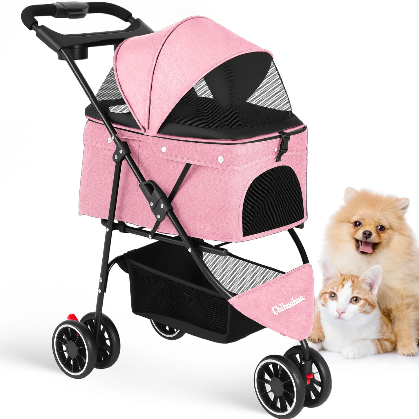 CHIHUAHUA Pet Stroller For Cats And Dogs Foldable Three Wheels Breathable Canopy