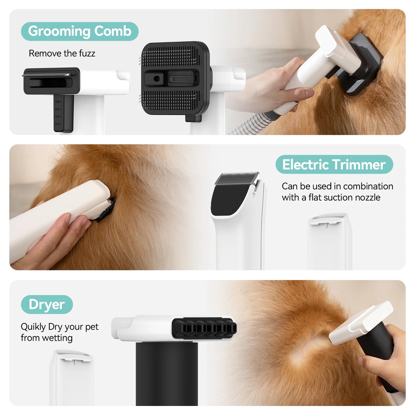 P1 Pet Grooming Vacuum And Hair Dryer With 15kPa Suction